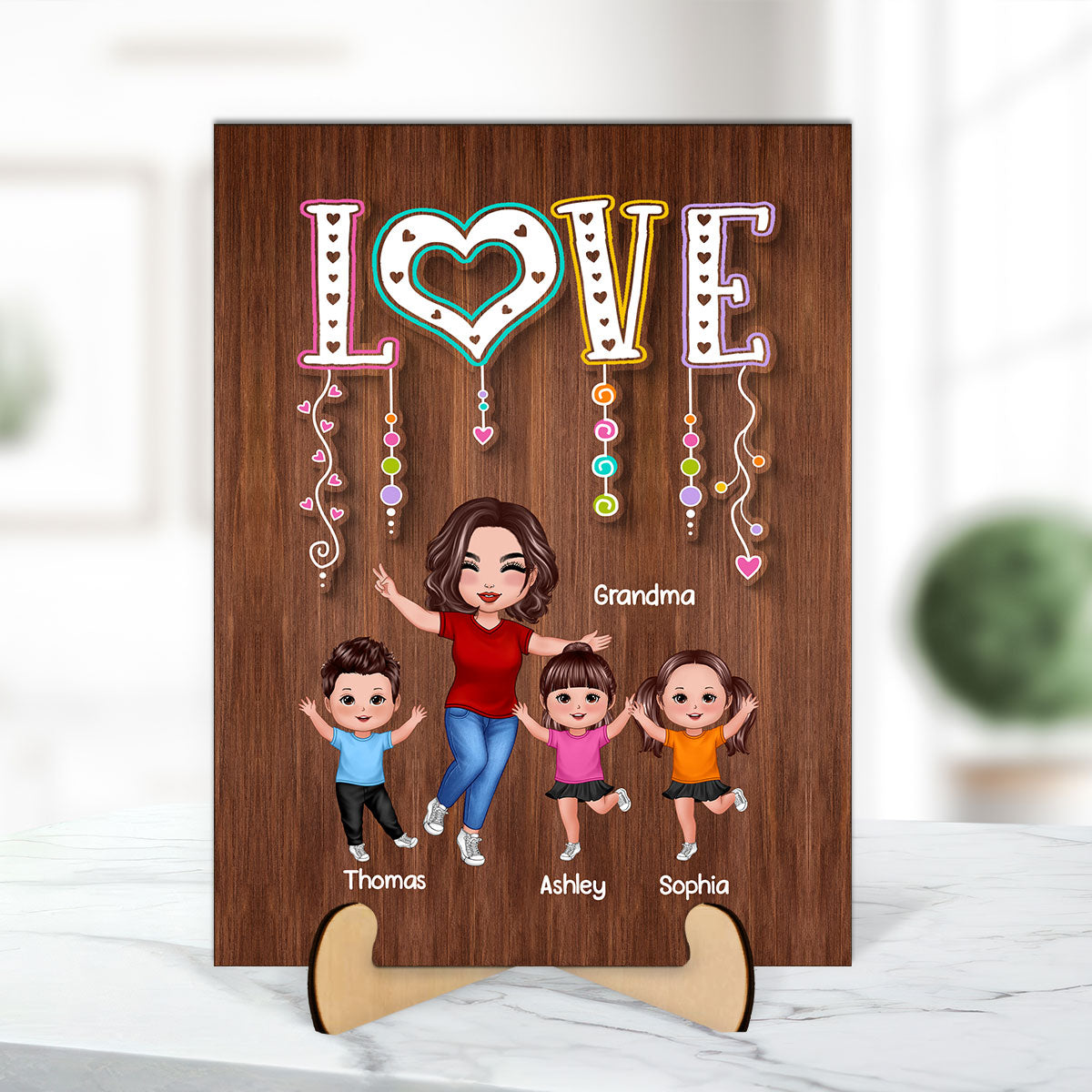 Happy Grandma Grandkids Love Personalized 2-Layer Wooden Plaque