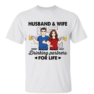 Husband & Wife Drinking Partners For Life Sketch Personalized Shirt