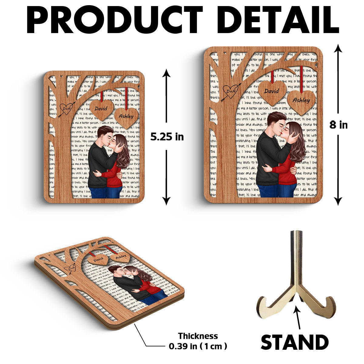 Romantic Couple Under Tree Letters Background Personalized 2-Layer Wooden Plaque