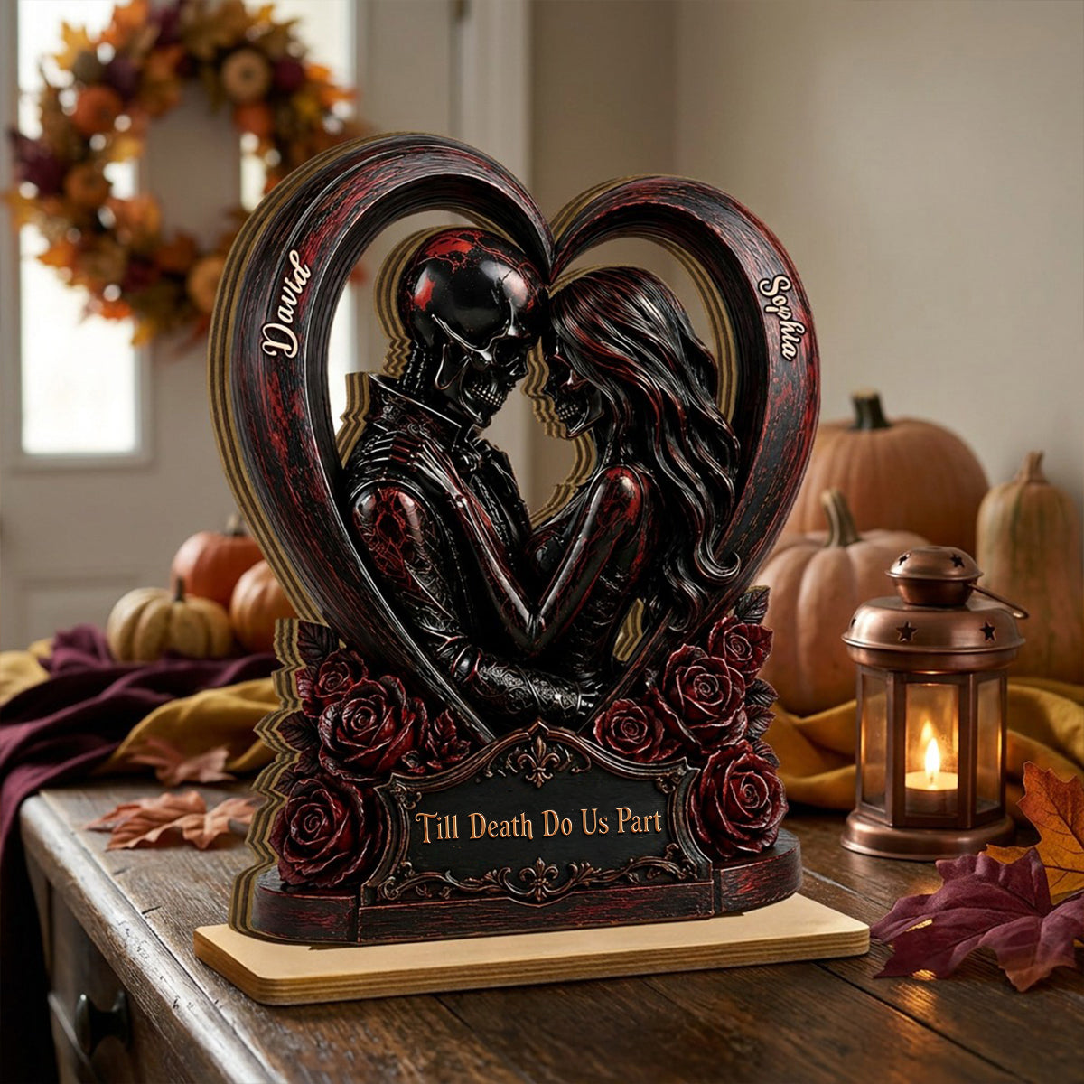 From Our First Kiss Til Our Last Breath Couple - Personalized 2-Layered Wooden Plaque - Halloween Decor Keepsake for Him, for Her