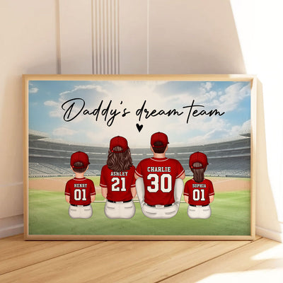 Daddy's Team Baseball Family Sitting - Personalized Poster - Gift For Dad, Gift For Husband, Gift For Grandpa