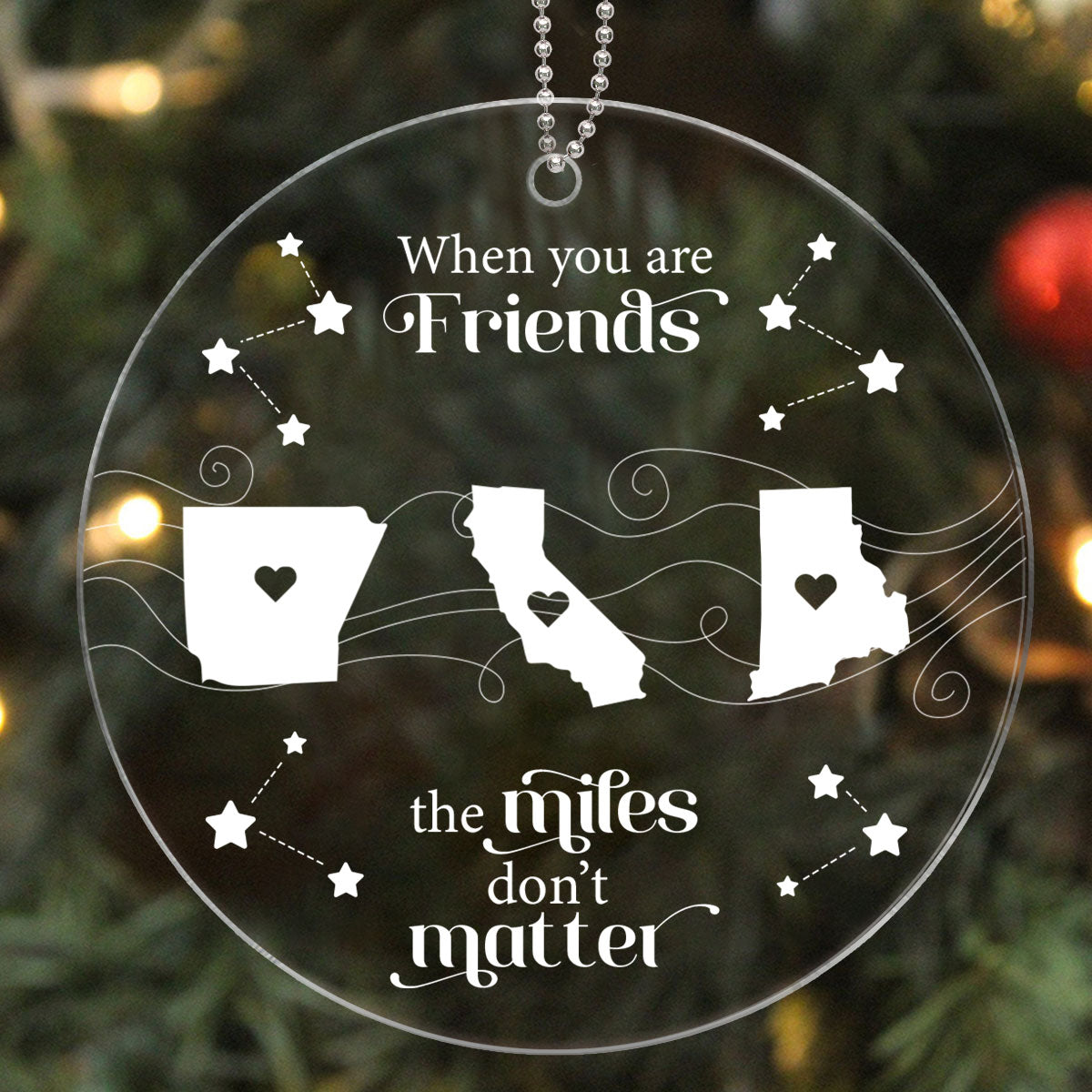 Long Distance Family Friends Siblings Sisters Besties Personalized Acrylic Ornament, Togetherness Christmas Gift