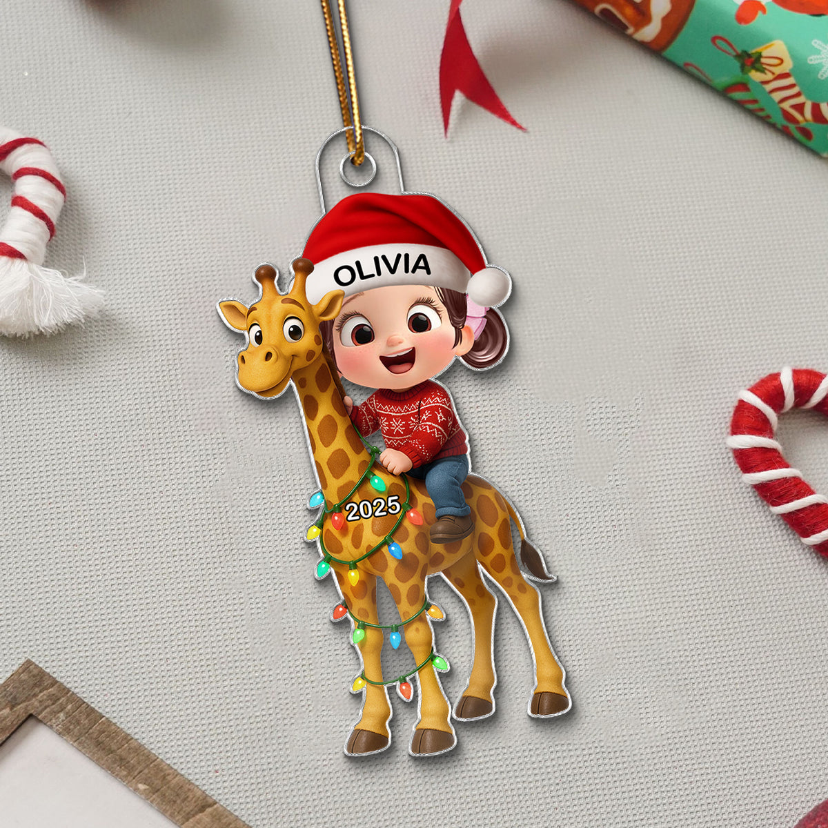 3D Effect Little Kid Favorite Animals Giraffe Christmas Personalized Acrylic Ornament