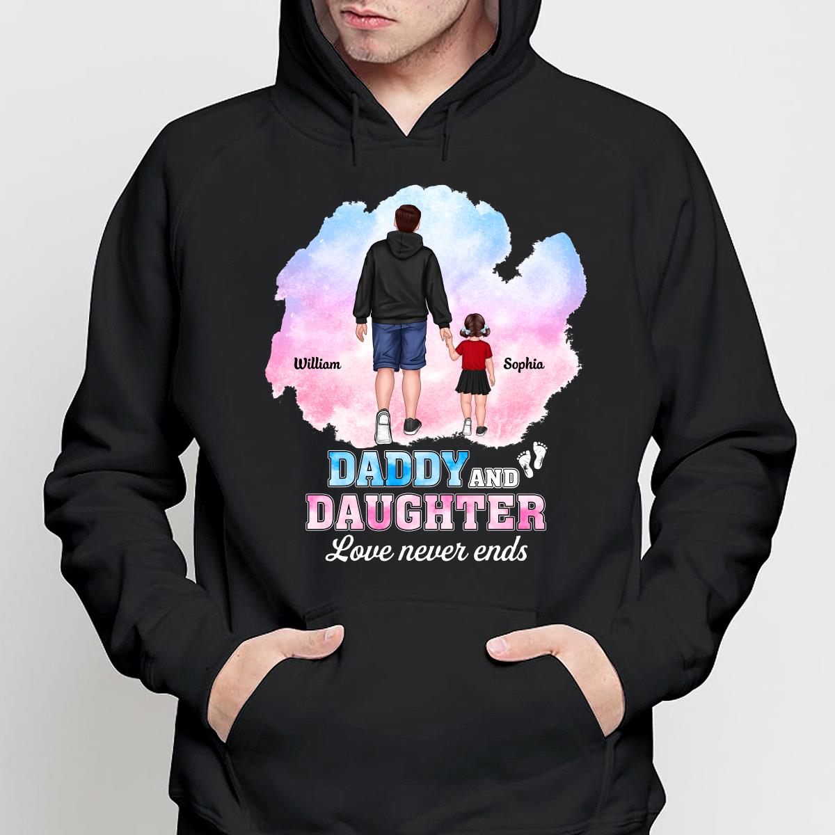 Watercolor Dad And Son Daughter Walking Love Never Ends Gift For Dad Personalized Shirt