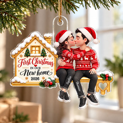 First Christmas In Our New Home Couple Kissing 2D Flat - Personalized Acrylic Ornament
