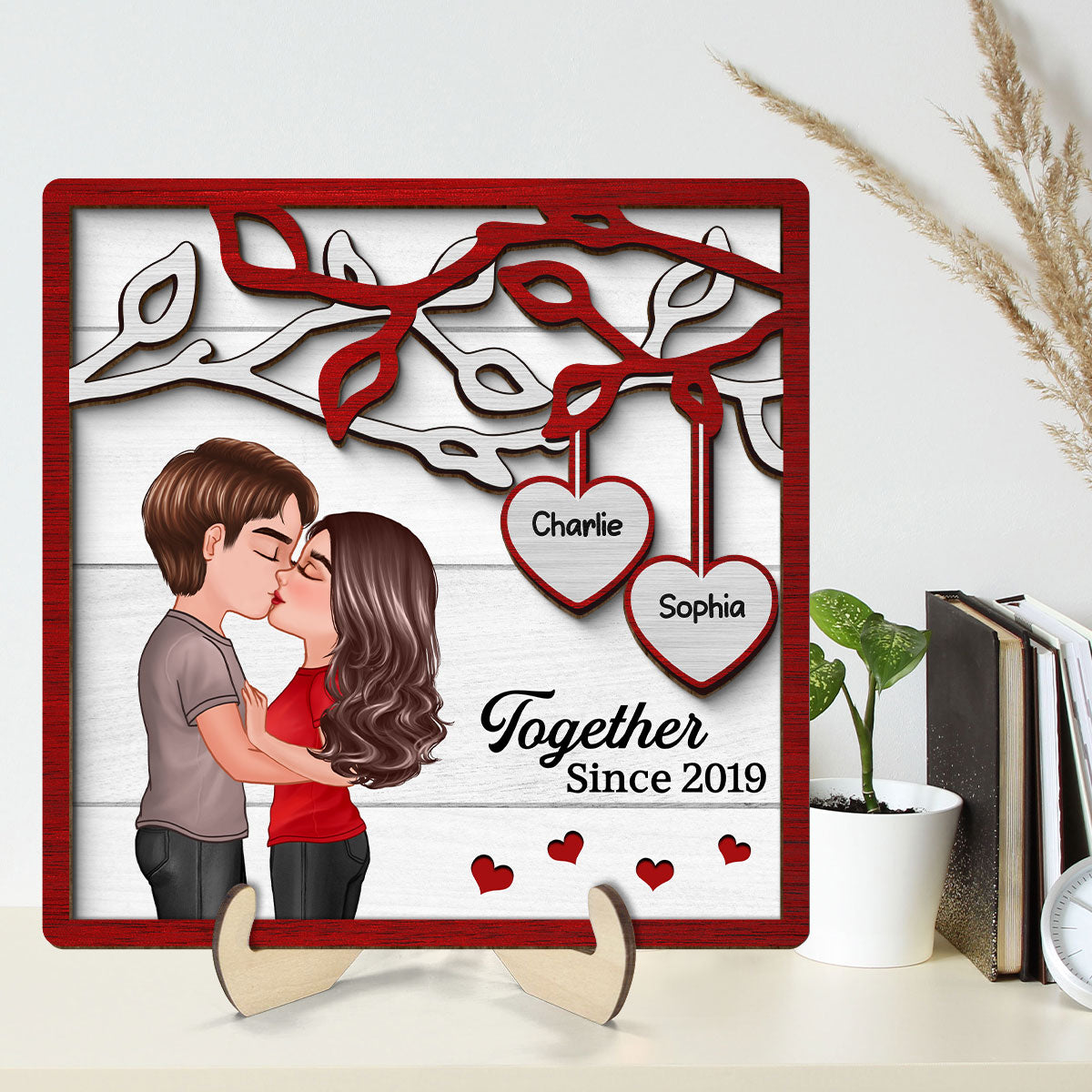 Couple Kissing Under Tree  Personalized 2-Layer Wooden Plaque