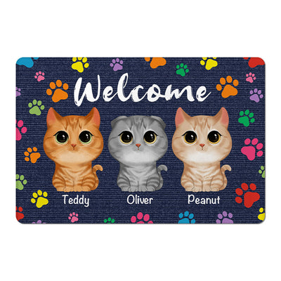 Colorful Paws Pattern Fluffy Cats Personalized Doormat