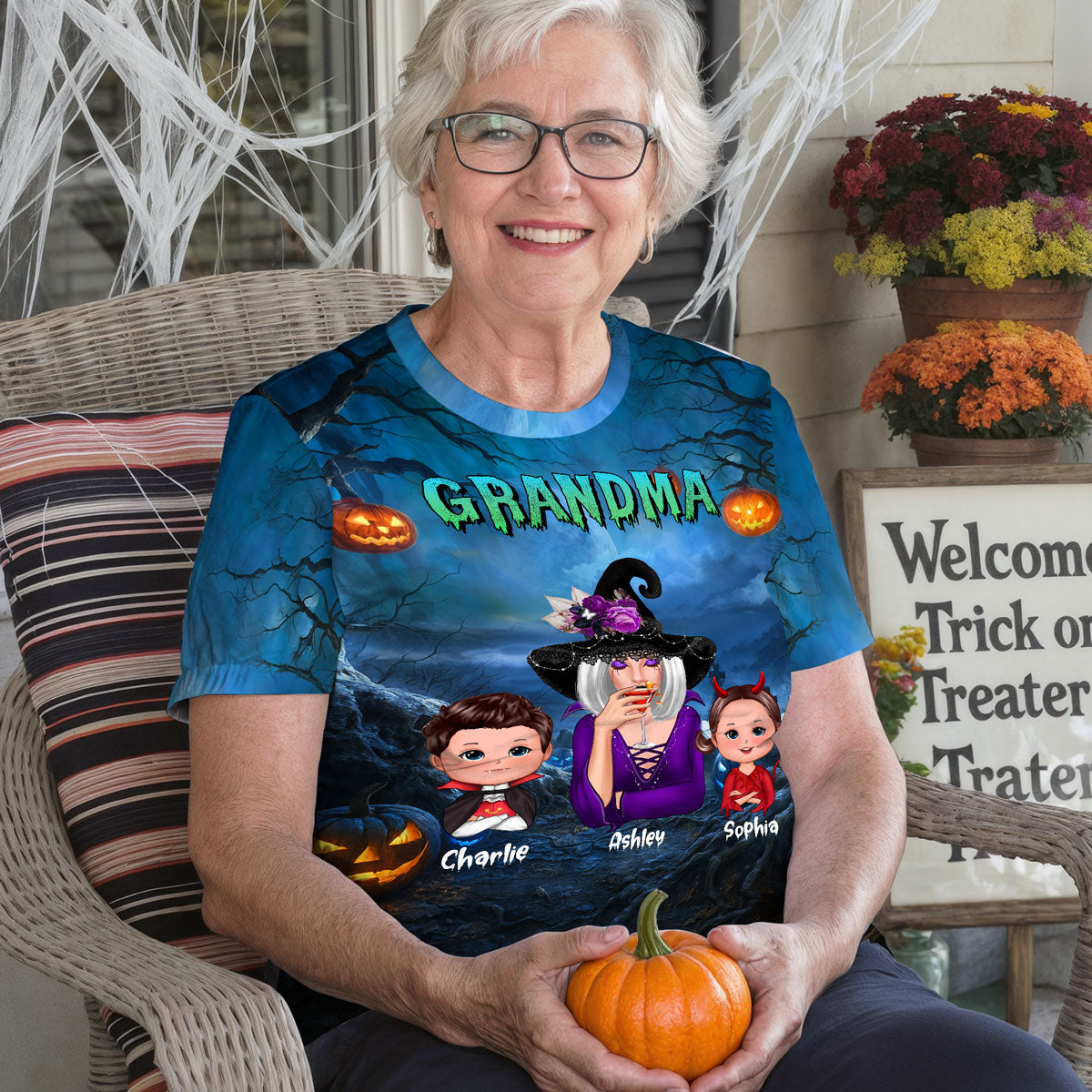 Cool Grandma Witch & Kids In Halloween Night Personalized Shirt, Halloween Costume for Grandma