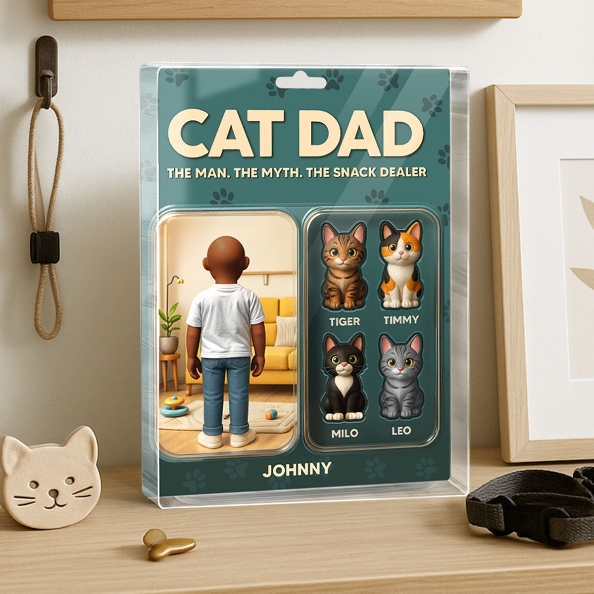 Cat Dad Cartoon Figures Style Personalized Acrylic Block Plaque, Father's Day Gift for Cat Lover