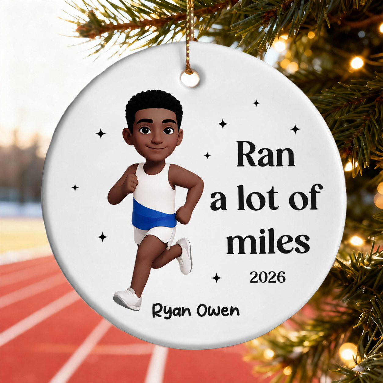 Ran A Lot Of Miles Running Boy Girl - Personalized Ceramic Ornament - Gift for Marathon Runner, Track Senior Night Gift