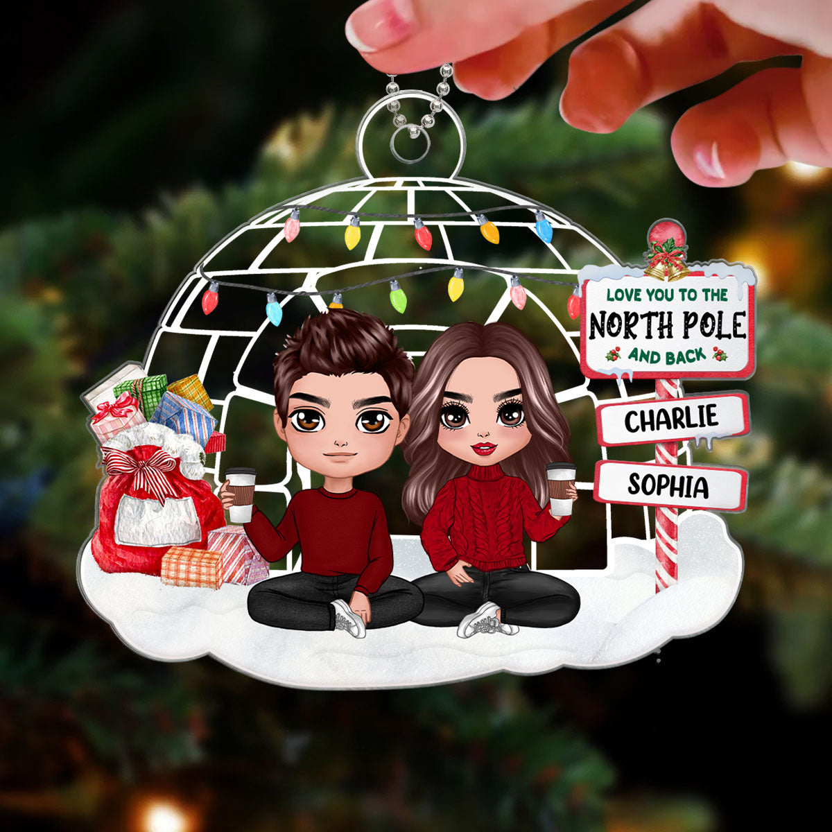 Doll Couple Sitting Love You To The North Pole And Back Personalized Acrylic Ornament