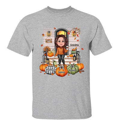 Fall Season Grandma Mom Front Porch Pumpkins Personalized Shirt