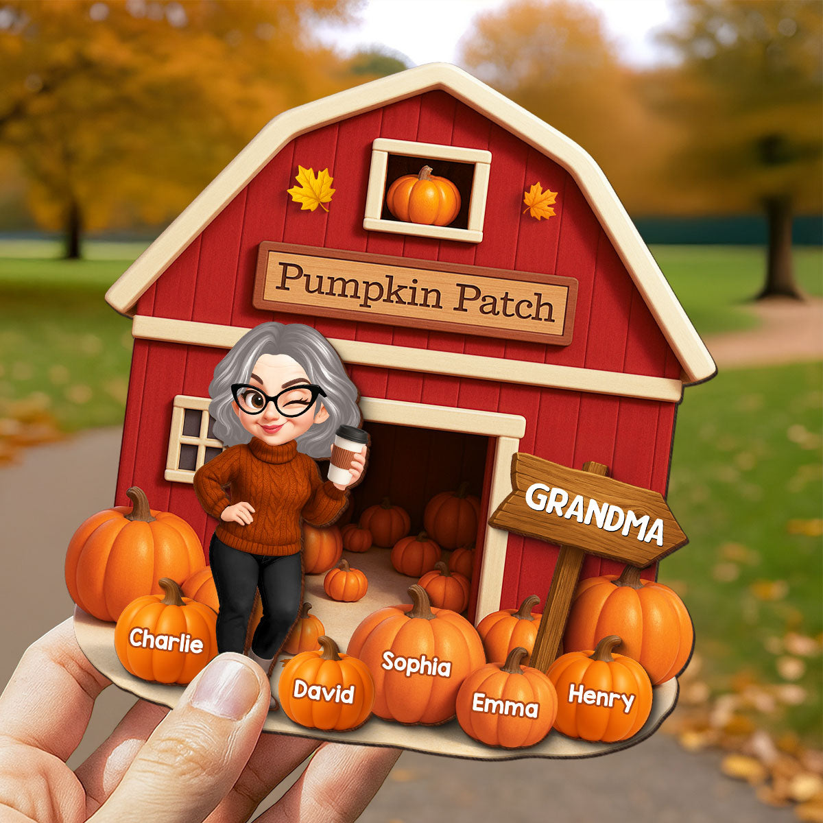 Grandma Mom Fall Season Pumpkin Patch Farm Barn Personalized 2-Layer Wooden Plaque