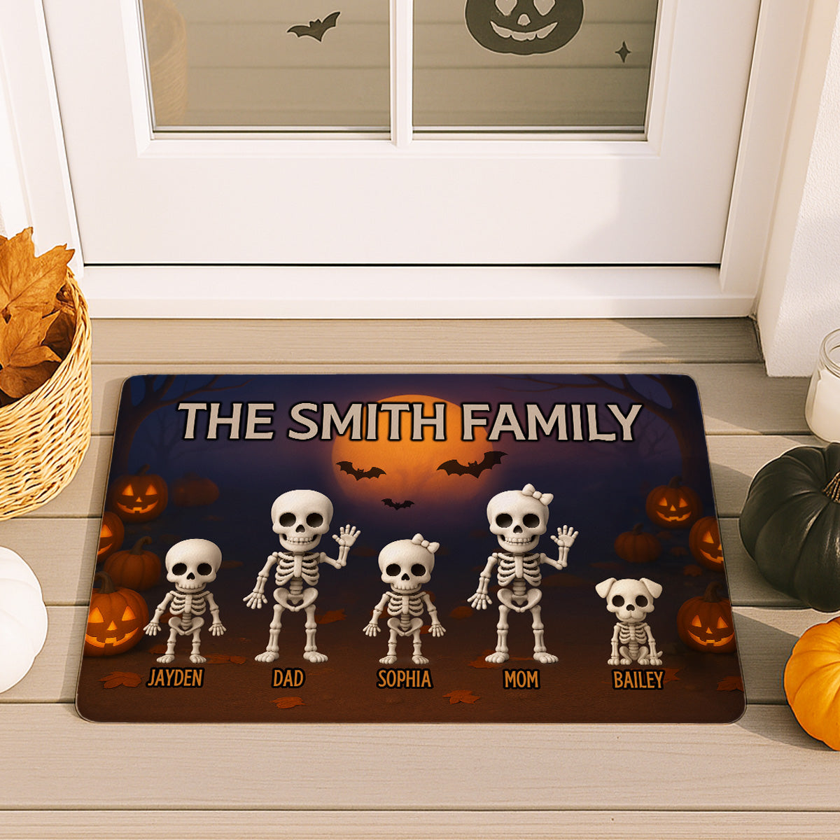 3D Effect Halloween Spooky Theme Funny Skeleton Family Personalized Doormat