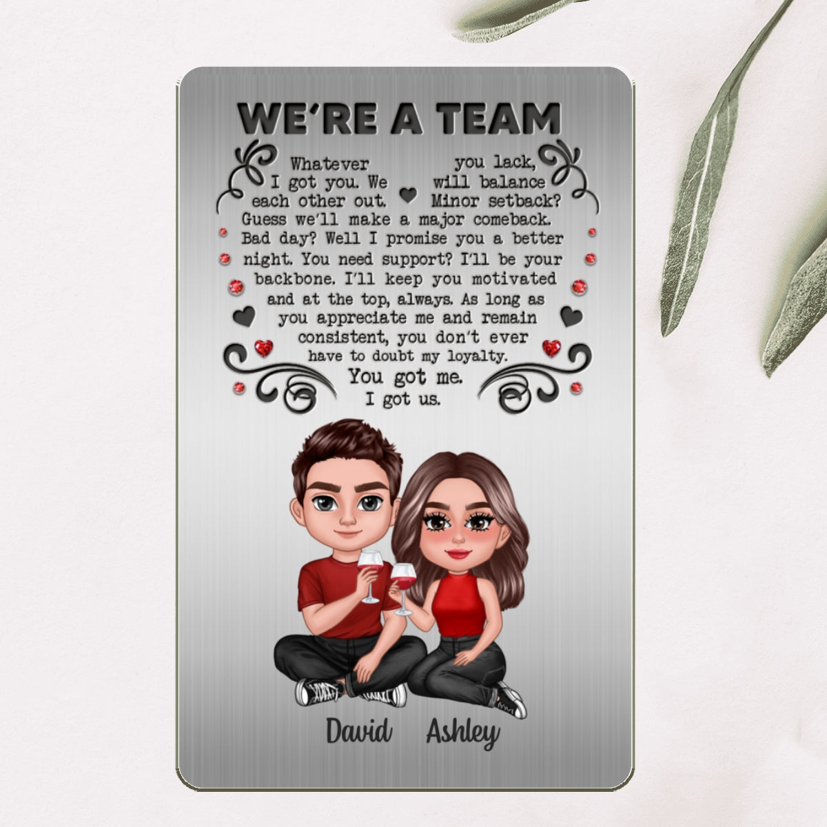 We‘re A Team Couple Sitting Together Personalized Metal Wallet Card