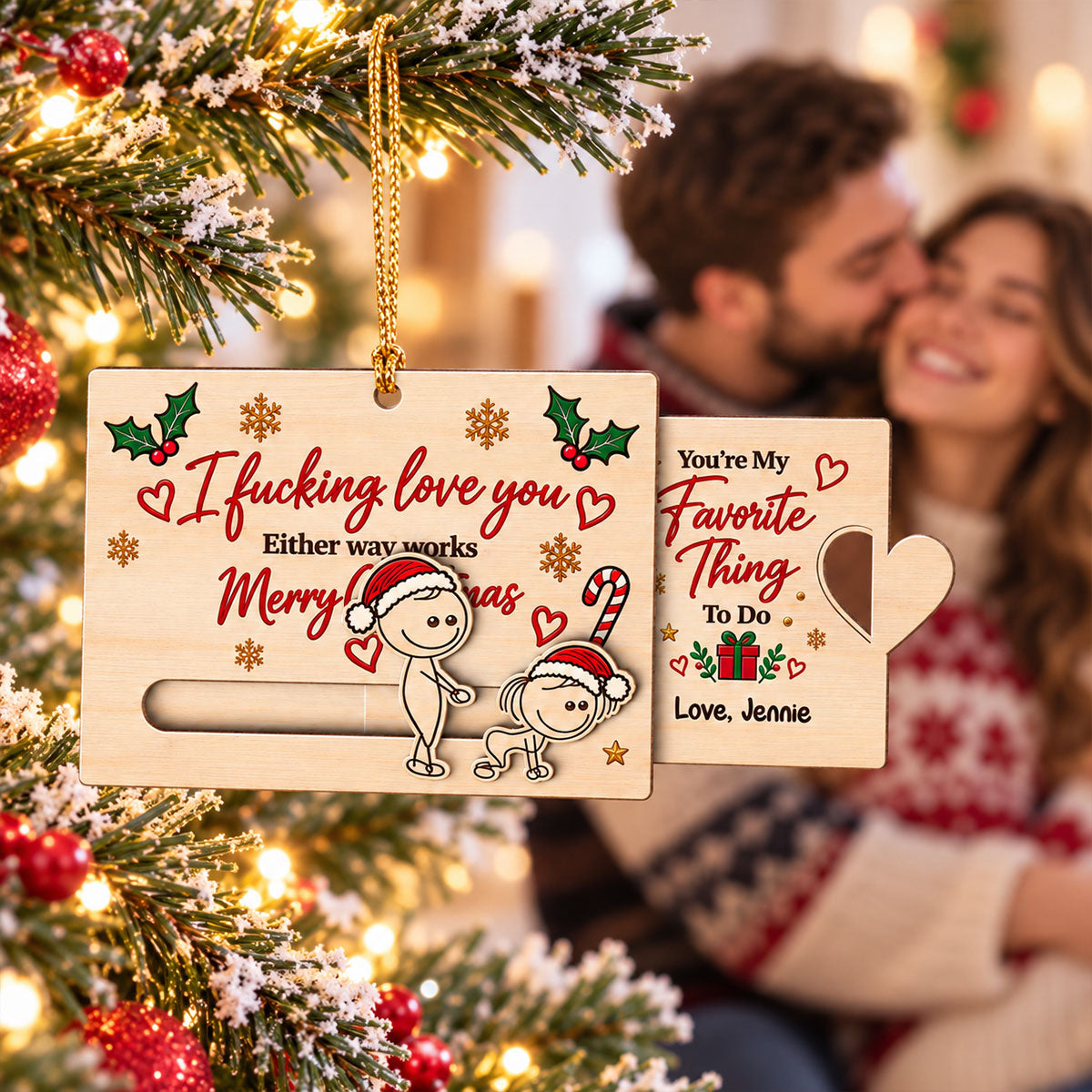I Fcking Love You Funny Inappropriate Couple - Personalized Wooden Slider Ornament - Funny Christmas Gift For Him, For Her, For Husband, Wife