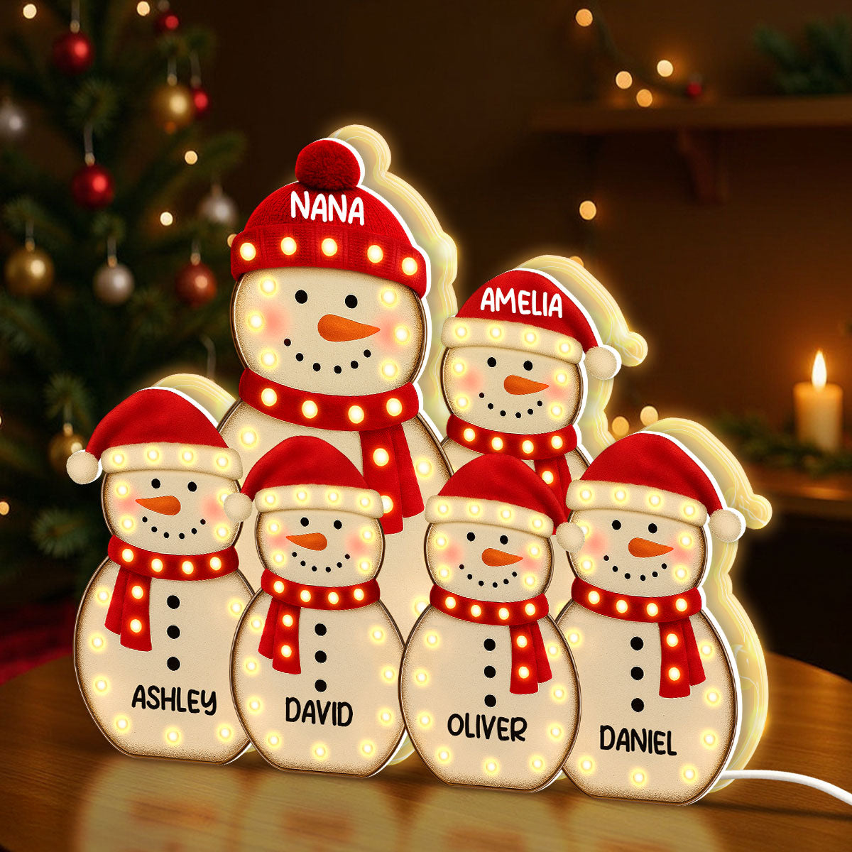 Snowman Grandma Grandkids Marquee Effect Personalized LED Light Box, Christmas Gift