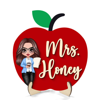 Teacher Apple Personalized 2-Layer Wooden Plaque, Gift For Teacher, Office Decor
