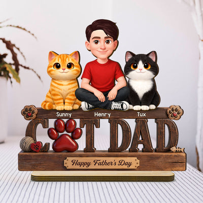 Best Cat Dad Happy Father's Day - Personalized 2-Layered Wooden Plaque - Father's Day Gift For Cat Dad, Cat Lovers