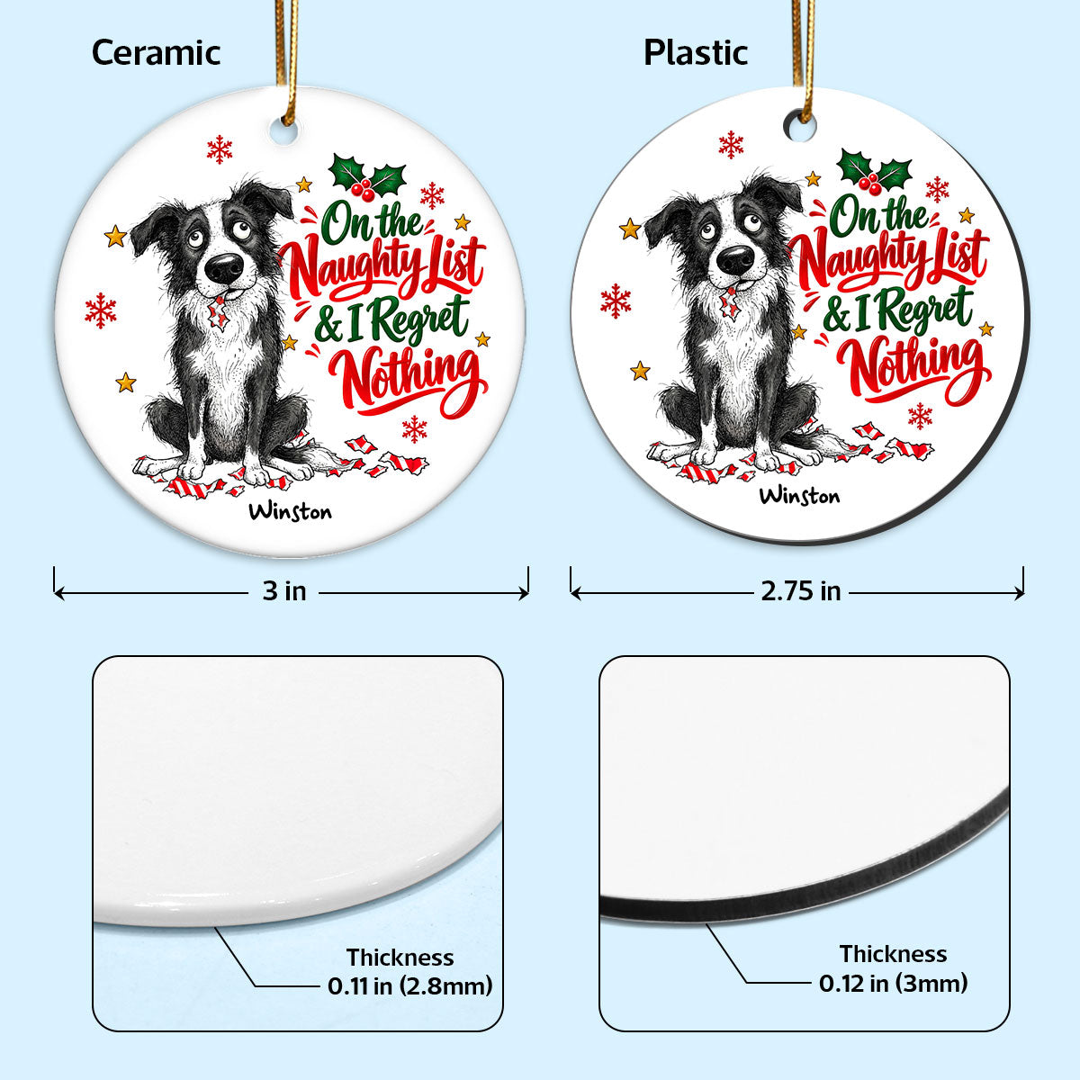 Dear Santa Define Naughty Guilty Dog Portrait From Your Dog Photo - Personalized Ceramic Ornament - Funny Christmas Tree Decor For Dog Lovers