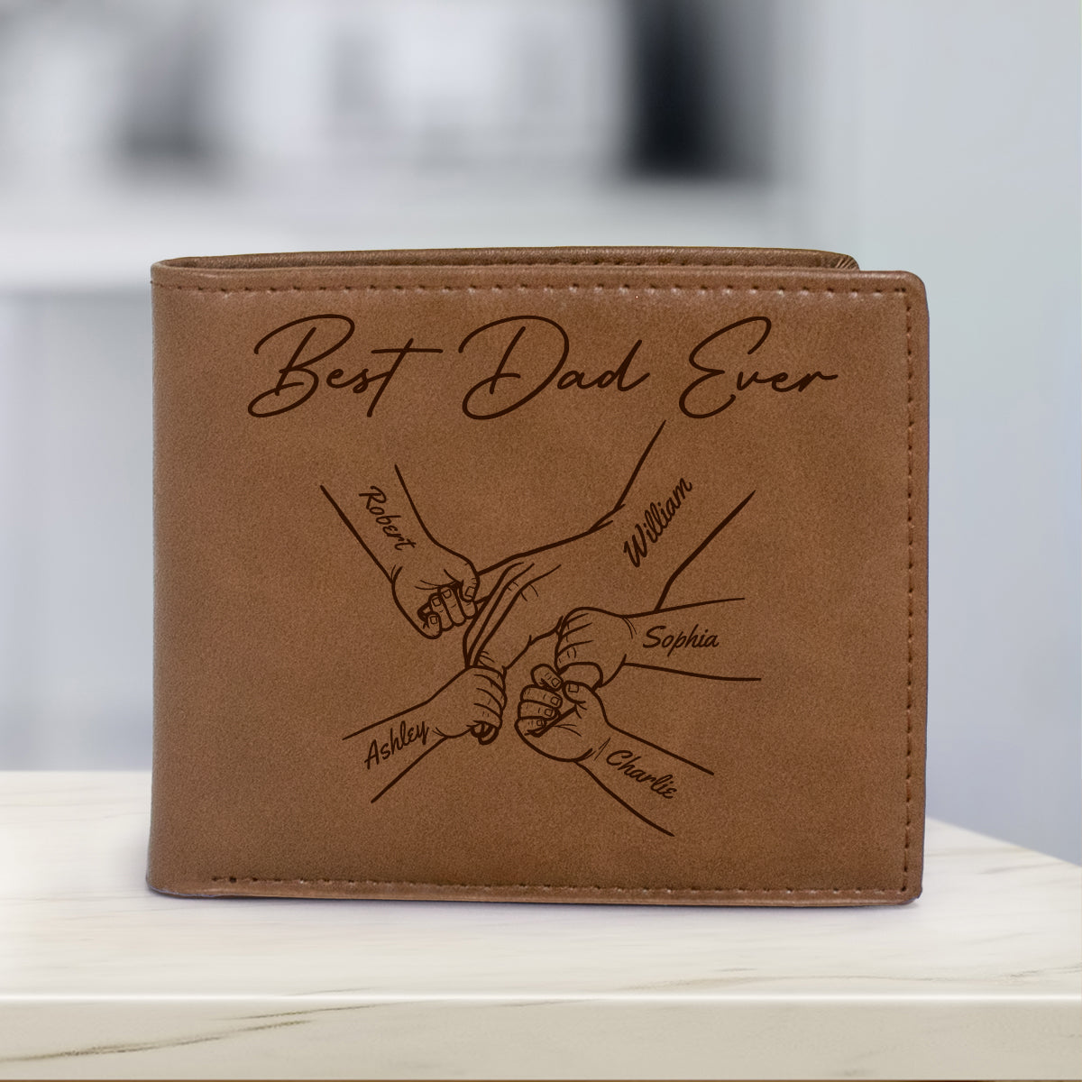 Daddy‘s Team Kids Holding Hands Personalized Printed Leather Wallet