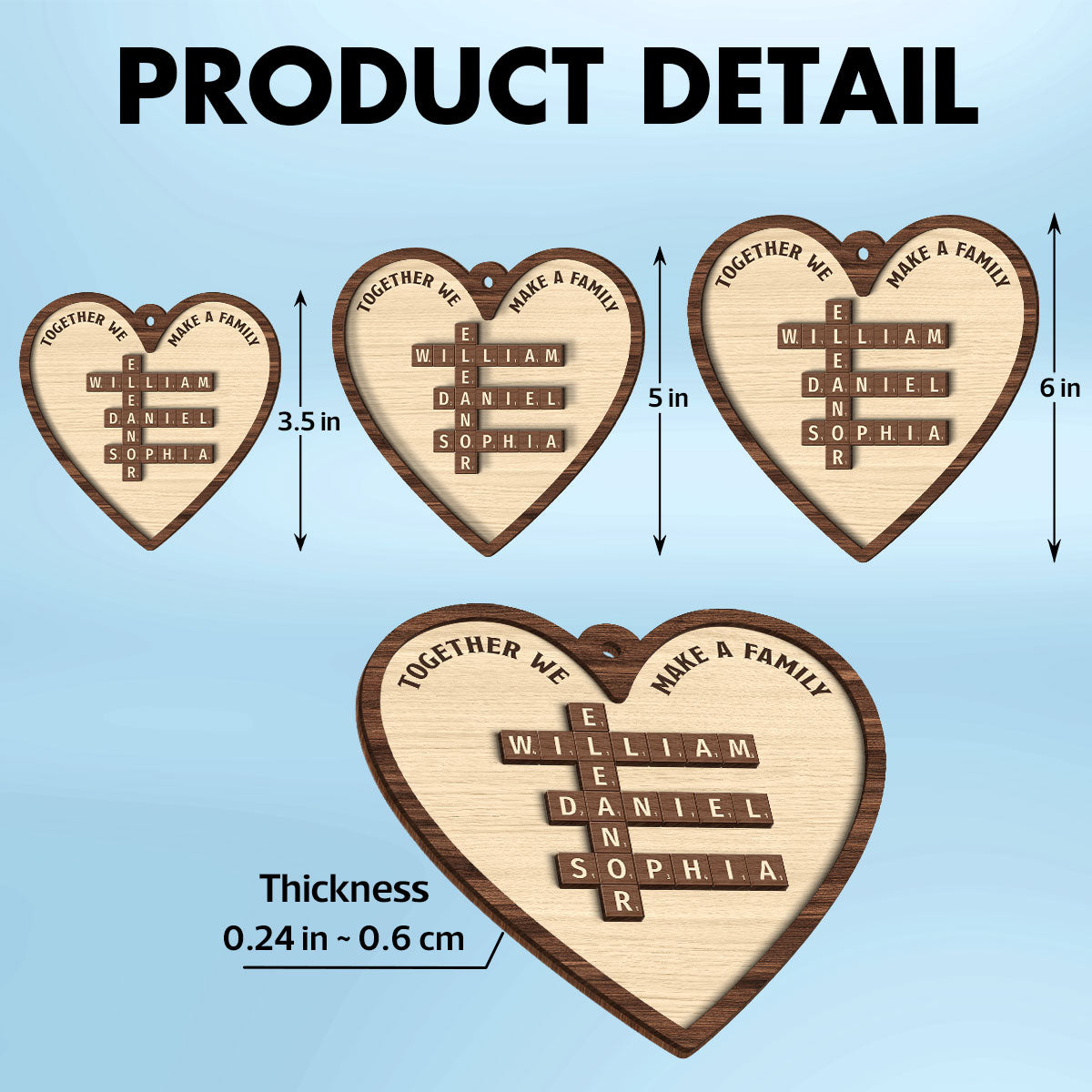 Together We Make A Family Crossword Puzzle Personalized 2-Layer Wooden Ornament, Christmas Gift for Family