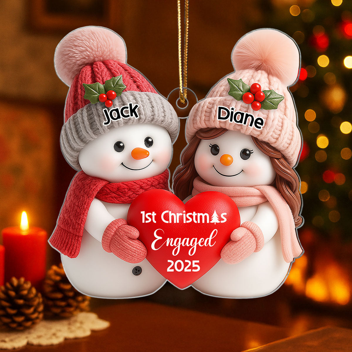 First Christmas Engaged, Married Personalized Acrylic Ornament, Christmas Gift for Newlyweds, Couples