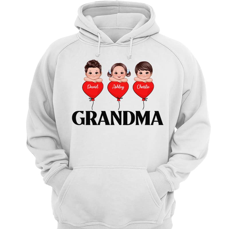 Grandma Mom Heart Balloon Cute Kids Laying Head On Arms Personalized Shirt