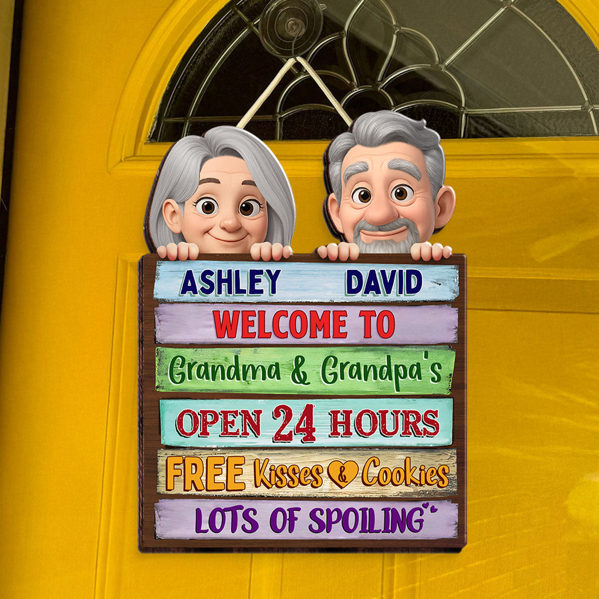 Welcome To Grandma Grandpa's Peeking Colorful Palletes Personalized Wood Sign