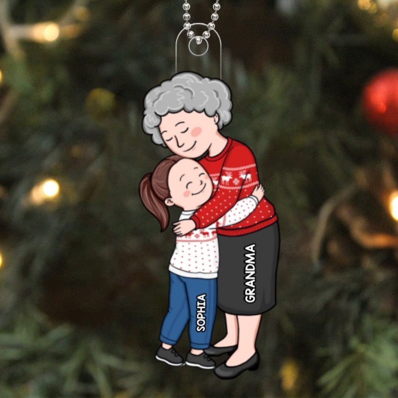 Simple Cartoon Grandma & Grandkid Hugging Christmas Gift For Granddaughter Grandson Personalized Acrylic Ornament