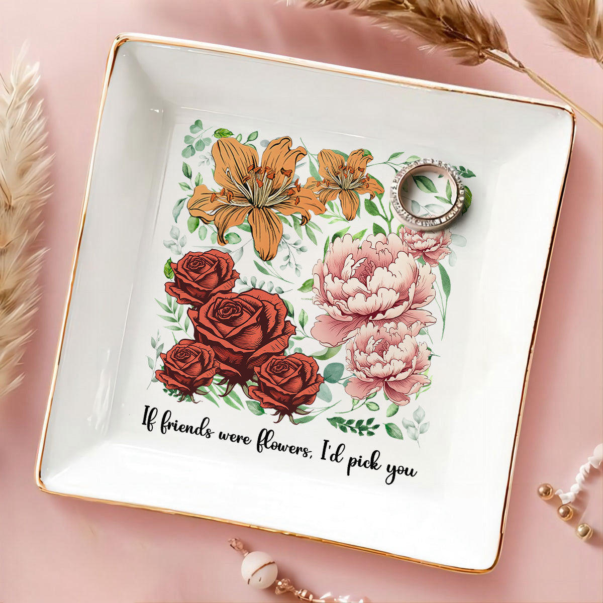 Sisters Besties In Bloom Birth Month Flowers Personalized Jewelry Dish
