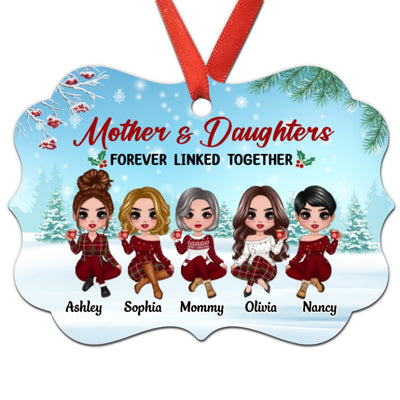 Doll Mother And Daughters Sitting In Snow Personalized Christmas Ornament
