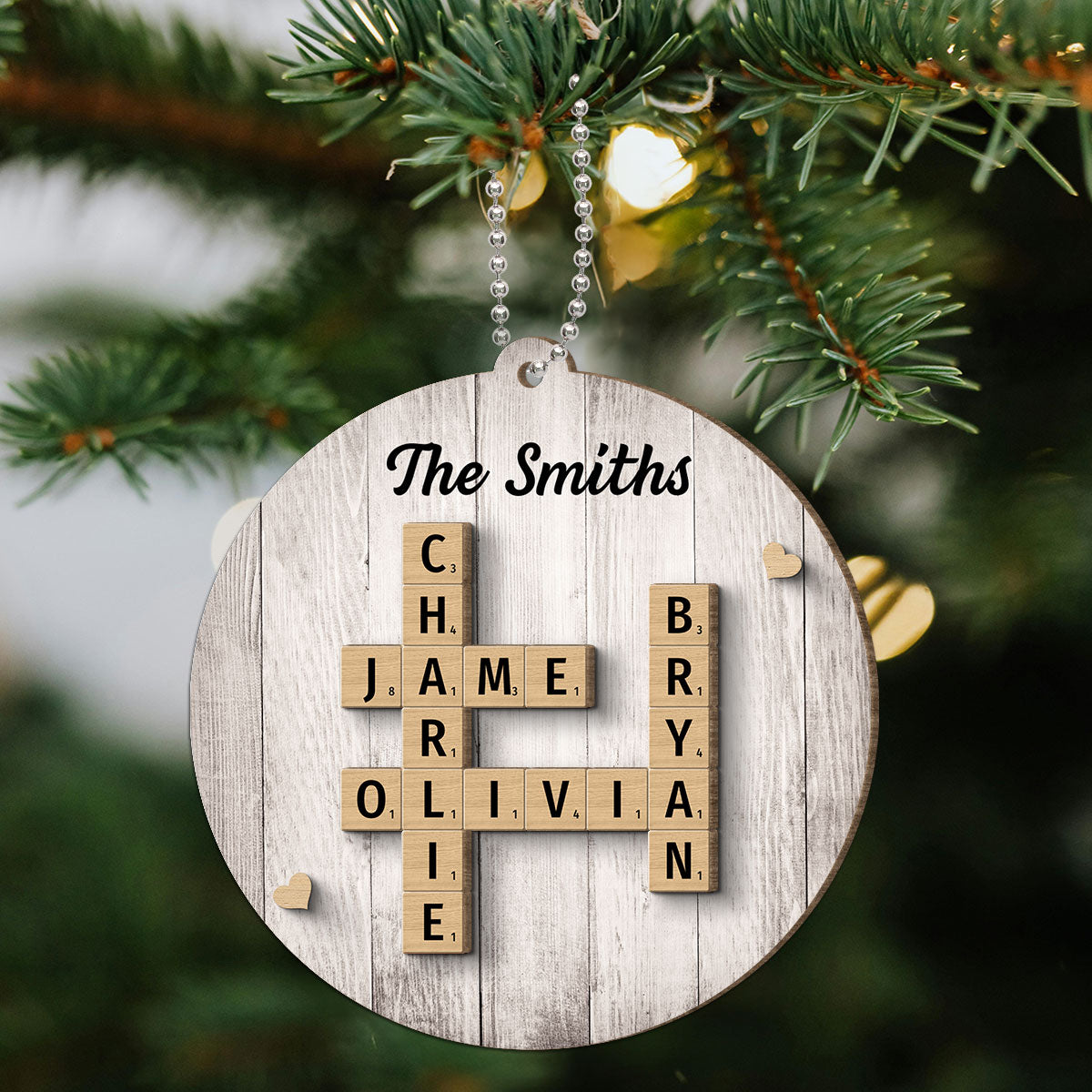 Family Members Names Crossword Puzzle Art Personalized 2-Layer Wooden Ornament