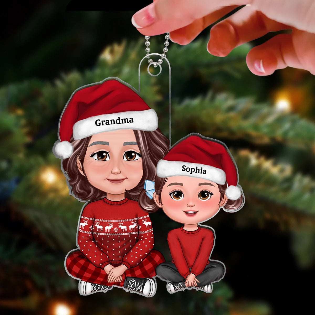 Cute Grandma Granddaughter Grandson Crossed Leg Personalized Acrylic Ornament