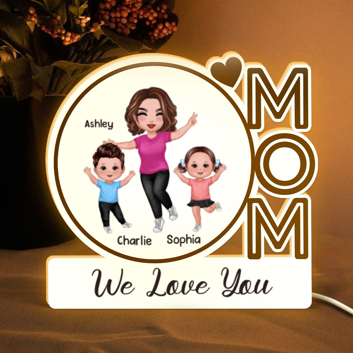 MOM We Love You Happy Woman & Kids Personalized Light Box