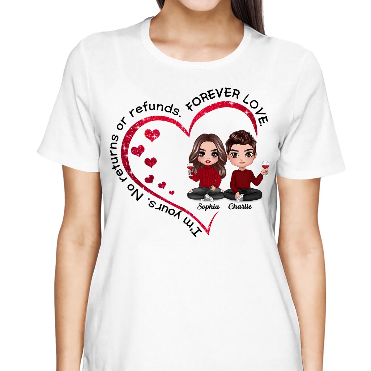 Doll Couple Sitting Inside Heart Valentine‘s Day Gift Personalized Shirt
