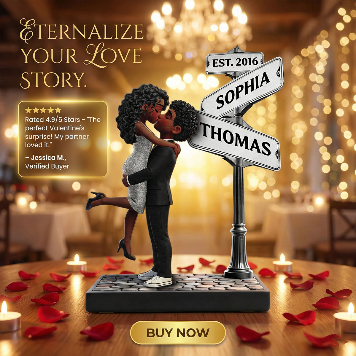 Eternal Love Romantic Couple Hugging Kissing Street Sign - Personalized 2-Layered Wooden Plaque - Heartfelt Valentine's Day Gift For Couple