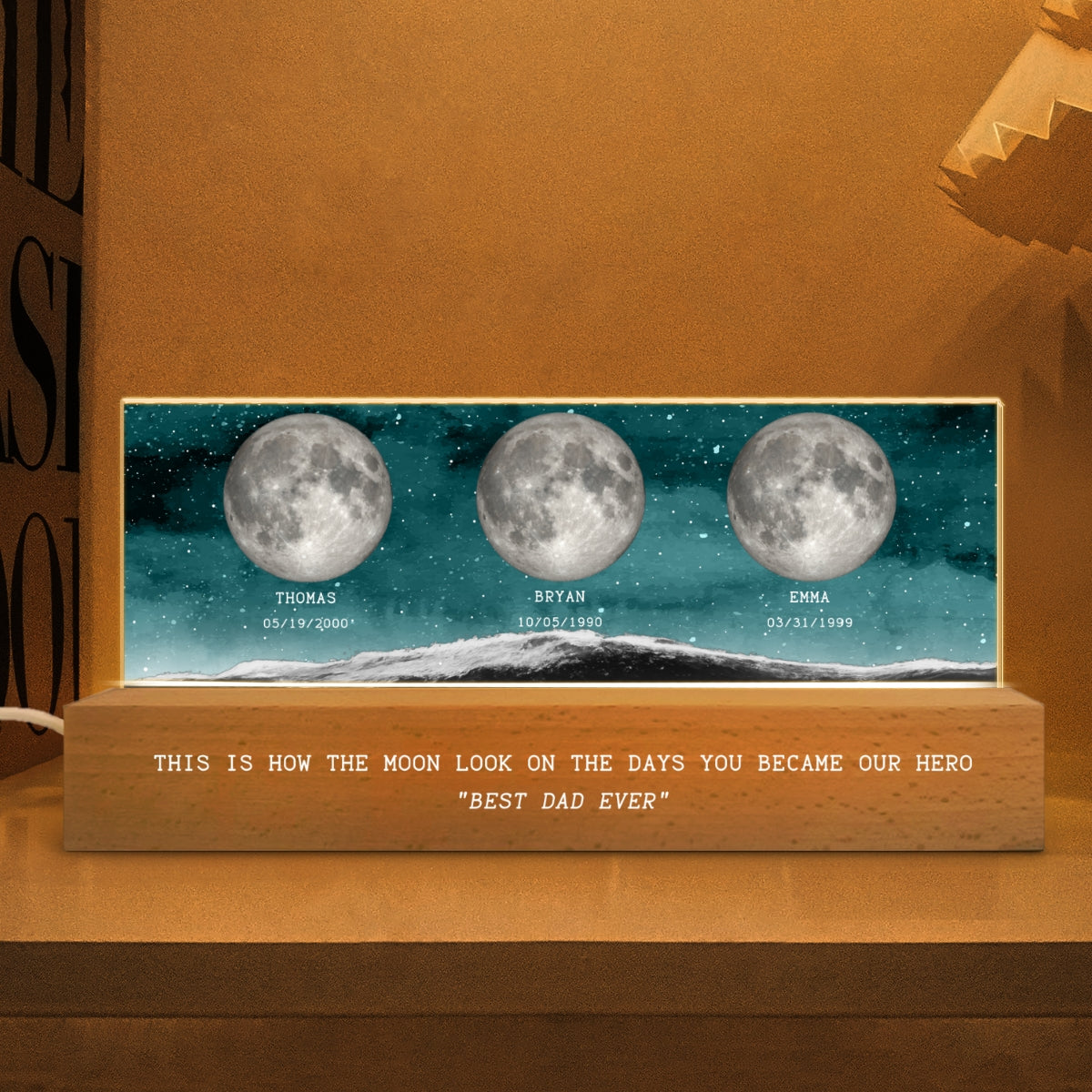 The Day You Became Dad Birth Moon Phase Personalized Acrylic Block Night Light, Father's Day Gift For Dad, Gift For Husband, Gift For Grandpa
