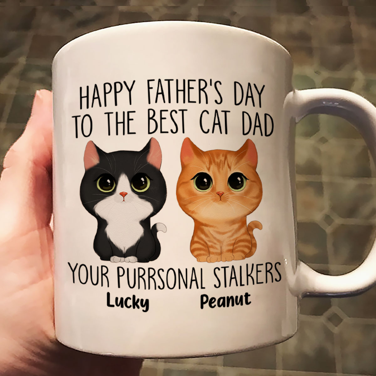 Happy Father‘s Day Good Morning Cat Dad From Watercolor Cute Cats Purrsonal Stalkers Personalized Mug