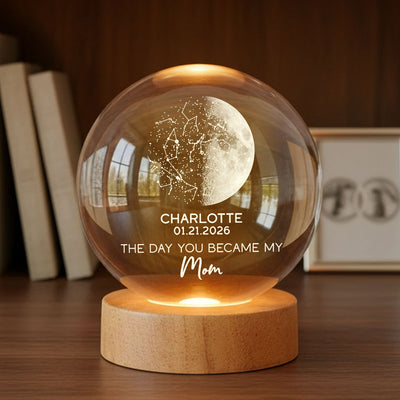 The Days You Became Our Mom Custom Moon Phase And Star Map - Personalized Crystal Ball LED Night Light - Mother's Day Gift For Mom