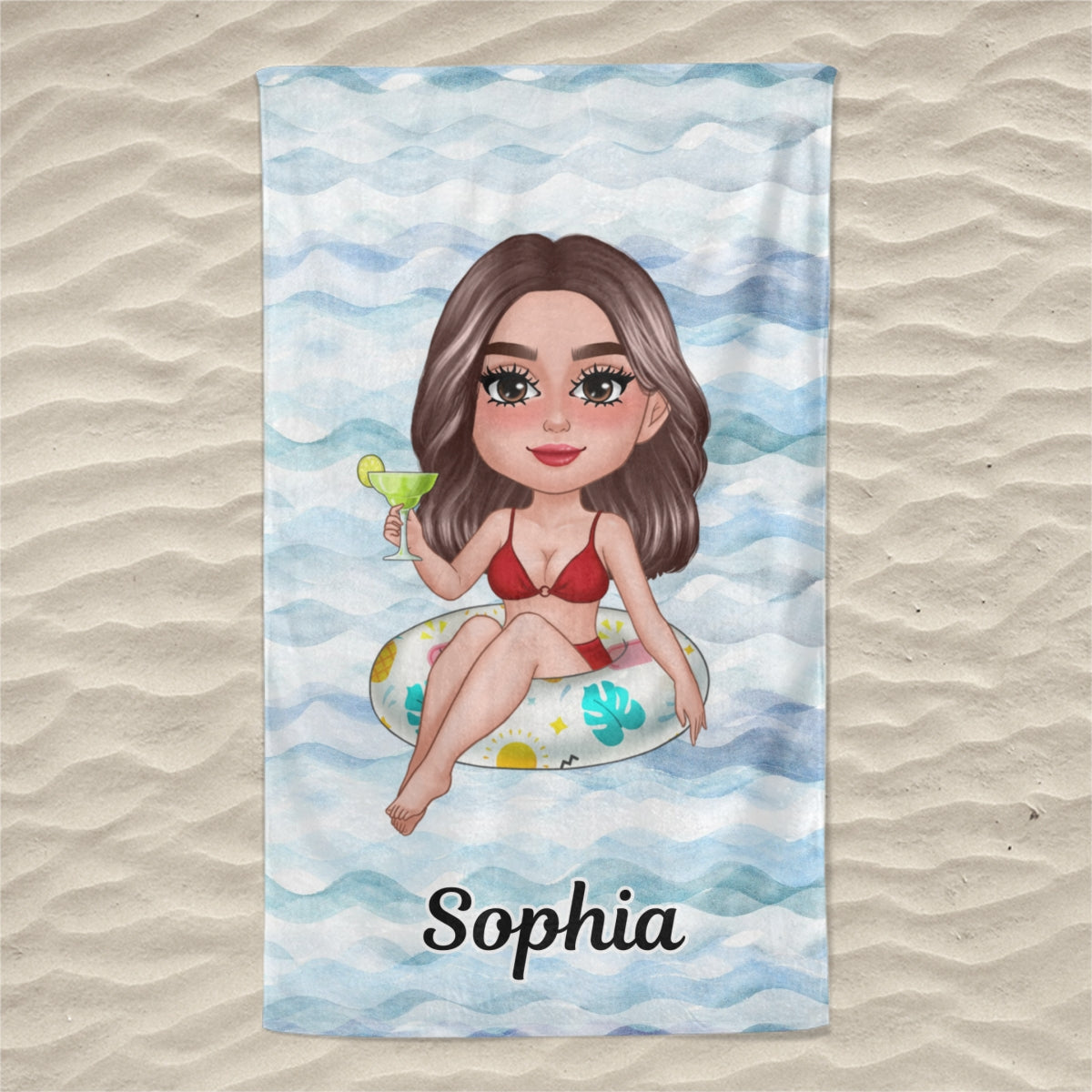 Doll Girl On Float Summer Gift For Besties Gift For Her Personalized Beach Towel