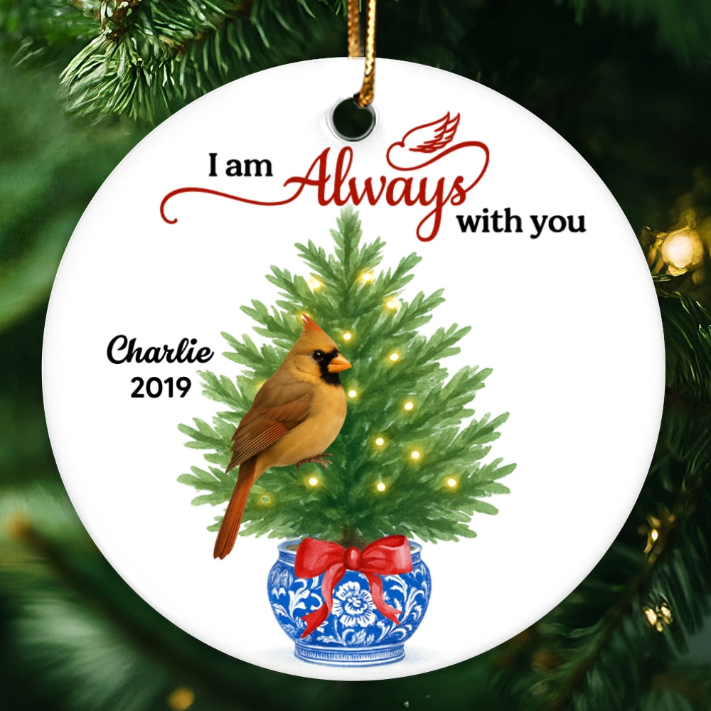 Cardinals Chinoiserie Christmas Always With You - Personalized Ceramic Ornament - Meaningful Sympathy Gift