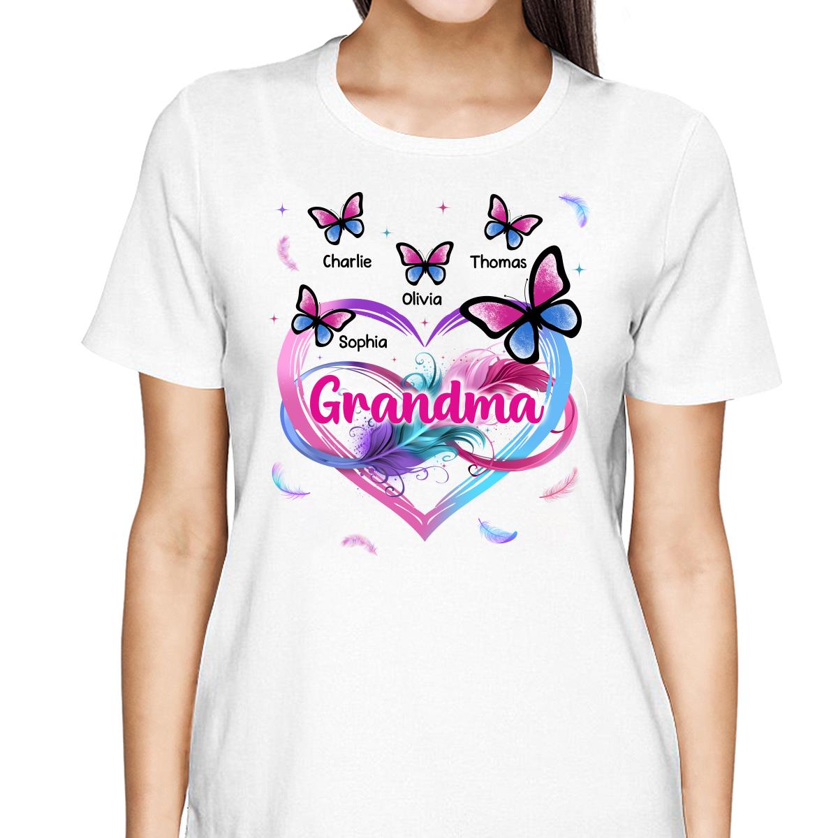 Grandma Mom Pink Blue Heart Infinity Butterflies Personalized Shirt