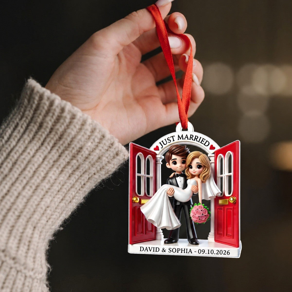 First Christmas Married Ornament 2026, Wedding Couple Threshold 3D Effect Acrylic Ornament, MR. & MRS. Gift