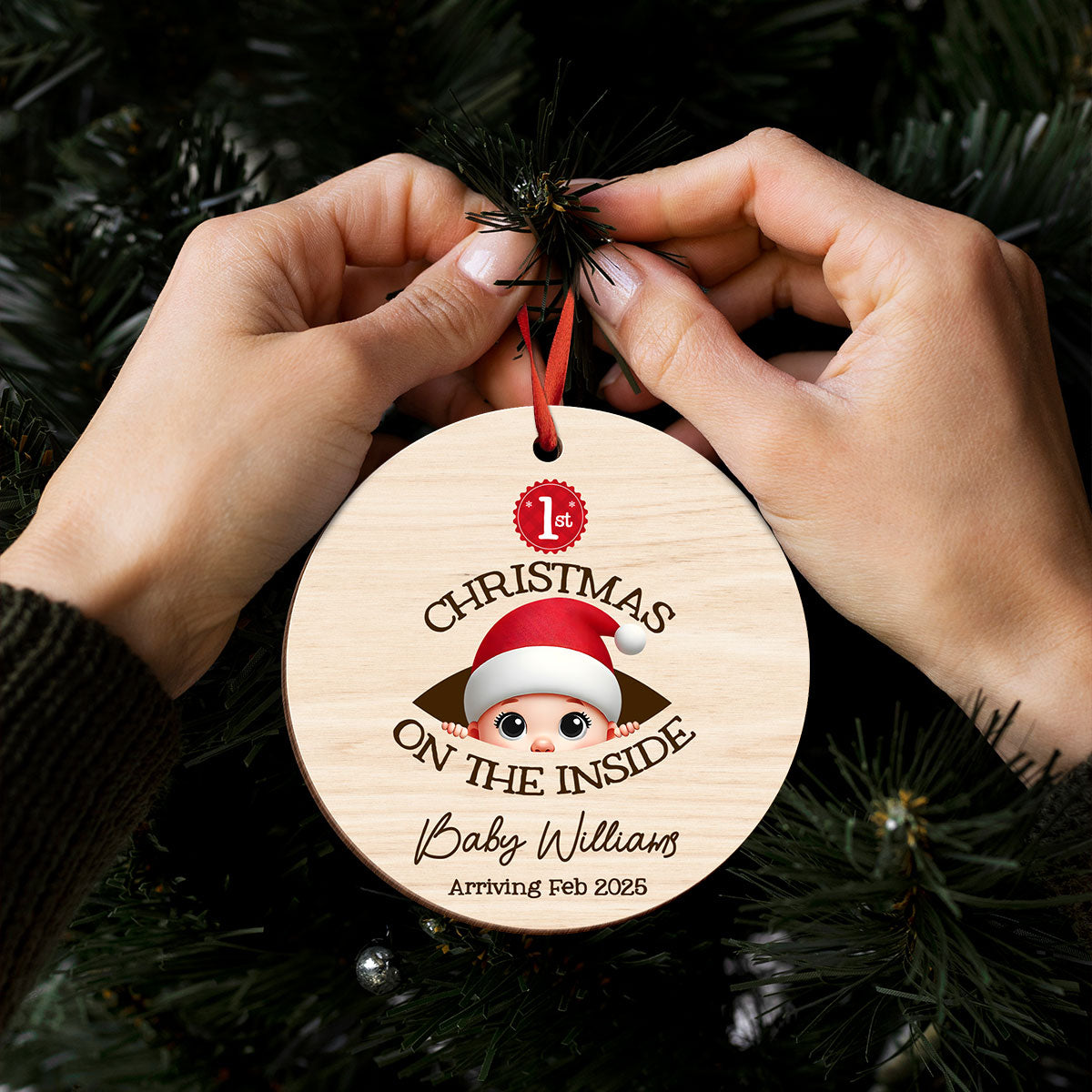 Personalized Baby's First Christmas On the Inside Wooden Ornament, Custom Pregnancy Reveal Ornament, Expecting Parents