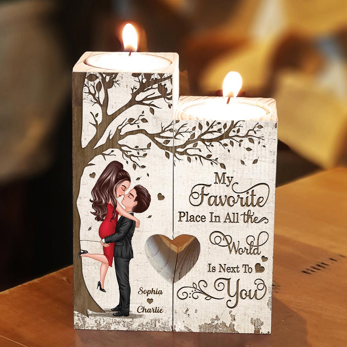 Favorite Place In The World Couple Kissing Personalized Candle Holder