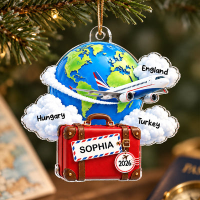 Our Adventures Around the World 2D Flat - Personalized Acrylic Ornament - Custom Travel Memories Keepsake, Gift for Travel Lovers & Couples