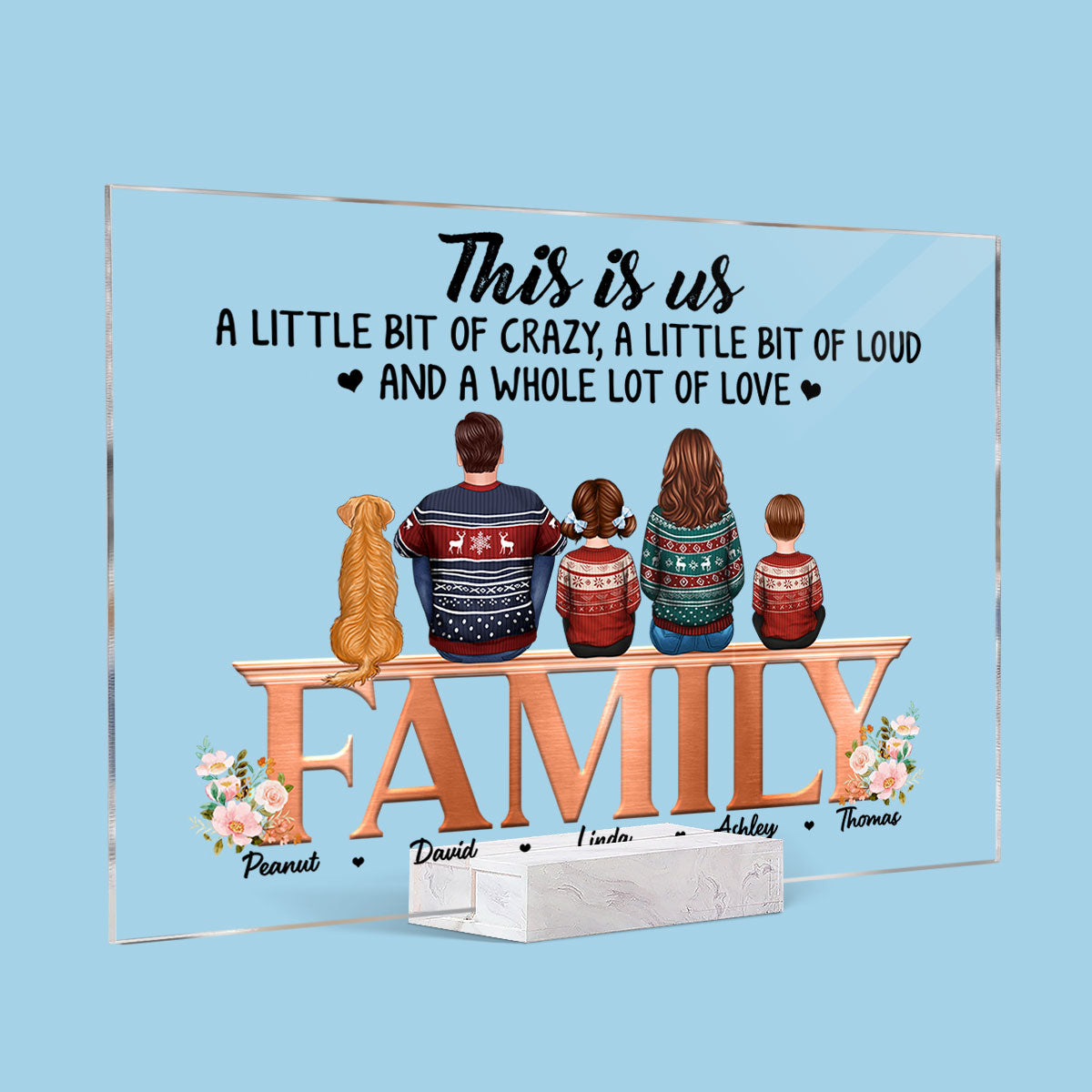 This Is Us Family Back View Sitting On Word Personalized Acrylic Plaque