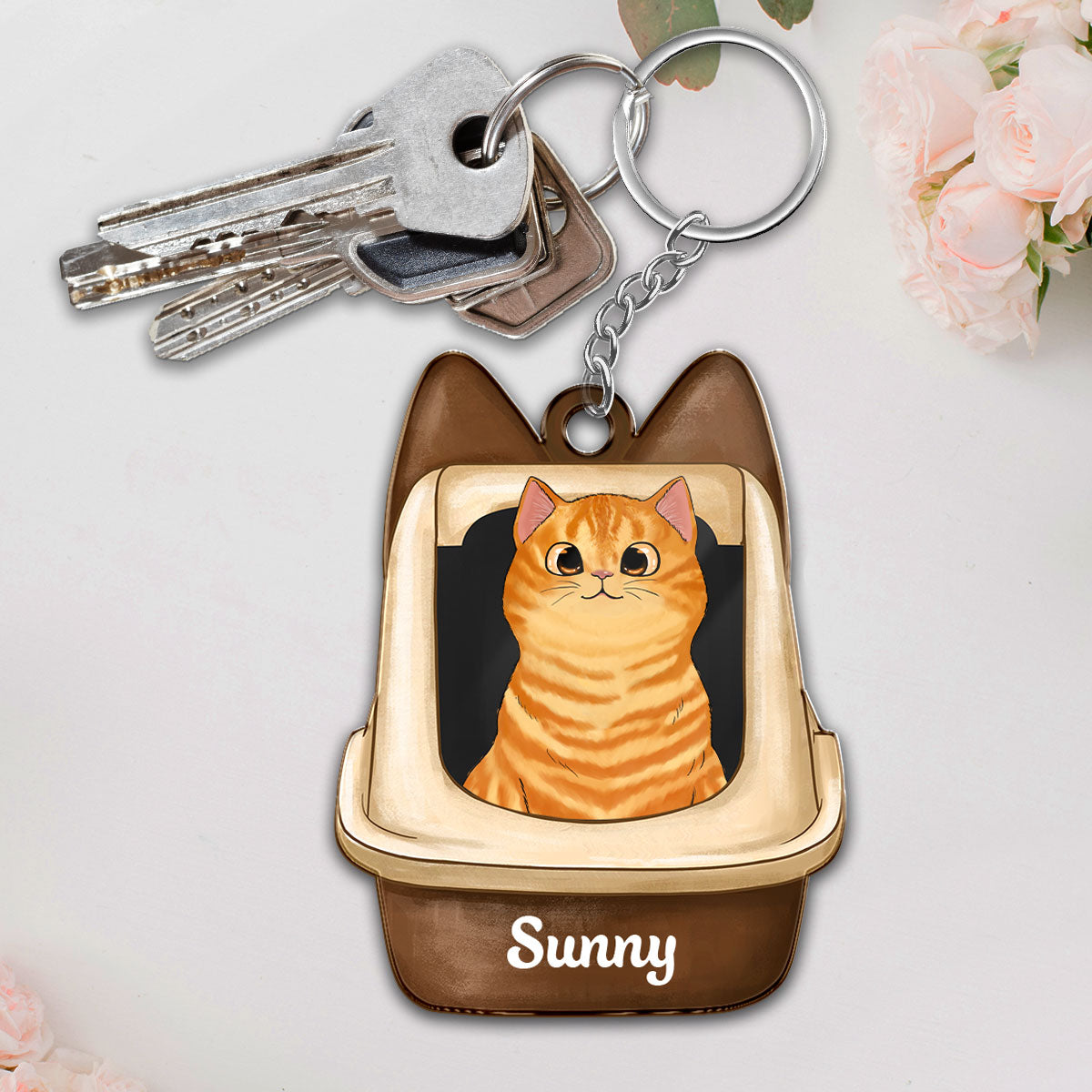Fluffy Cat In Litter Box Gift For Cat Lover Personalized Acrylic Keychain