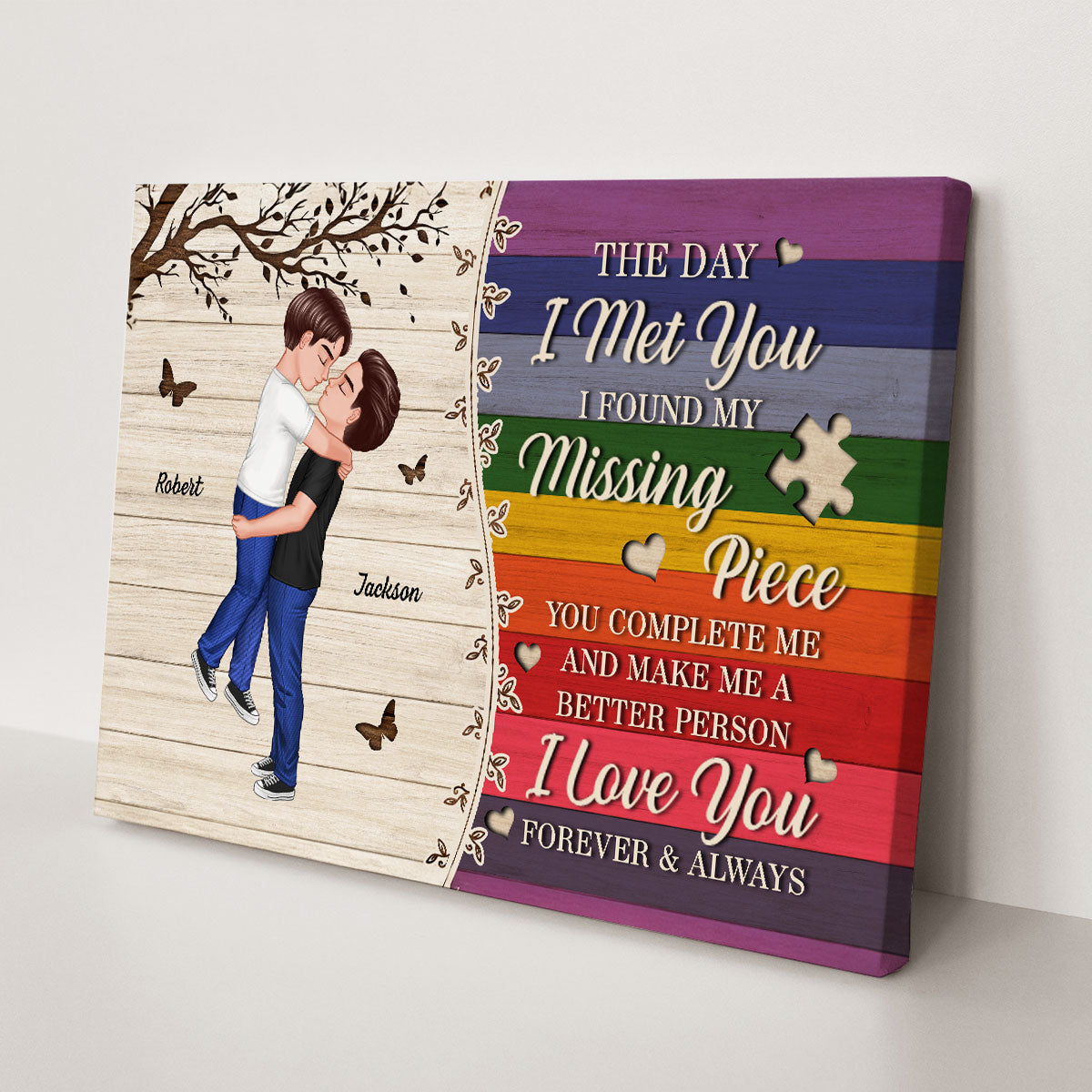 Colorful Wood Pallets The Day I Met You LGBTQ Couple Personalized Canvas, Pride Month Gift